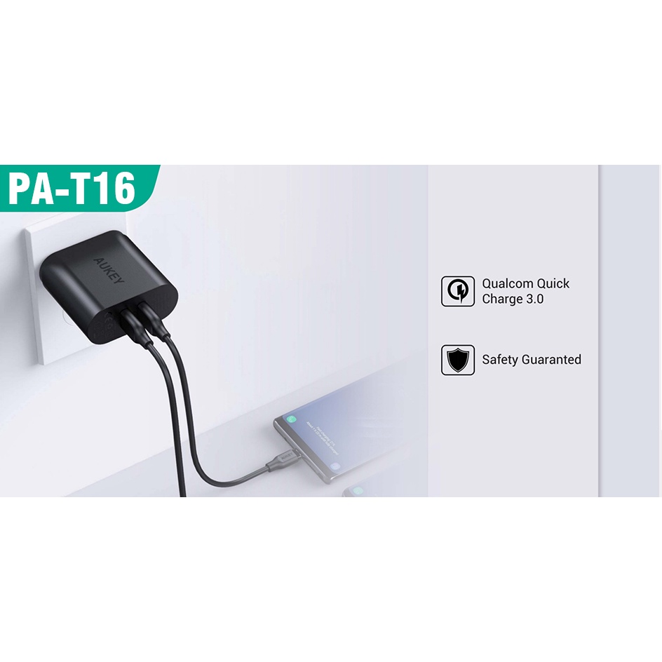 Aukey PA-T16 Adapter Charger 36W PD 2 Port USB Tipe-C QC3.0 Fast Charging Plug EU Untuk xiaomi