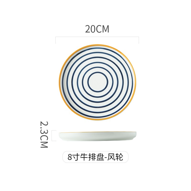 piring keramik makan bulat steak dan biasa 8 inch design jepang korea bisa untuk oven panggang-prg steak melingkar