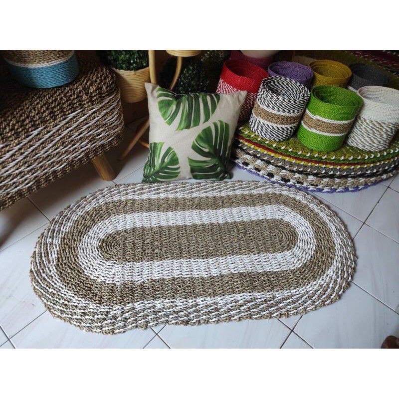 Rug Oval Seagrass Natural Putih / 120/60