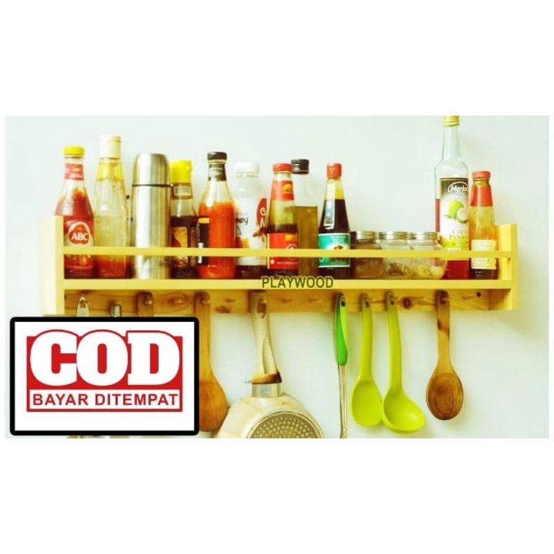 rak bumbu kayu/rak dinding serbaguna/rak dinding gelas minimalis