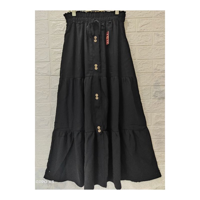Rok hitam bahan JETBLACK/Rok panjang kancing jetblack premium skirt wanita/Rok panjang payung