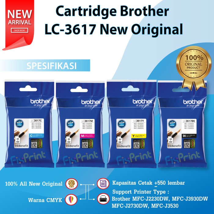 Cartridge Brother LC-3617Y LC3617 Original Tinta Printer MFC-J2230DW MFC-J2730DW MFC-J3530 MFC-J3930