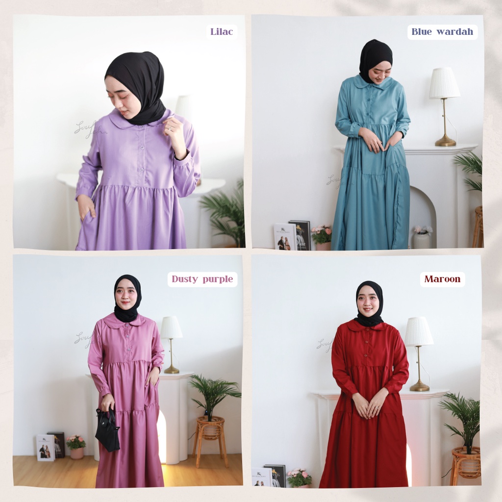 Soulleha Meisha Dress Gamis Korean Style Katun Toyobo Polos susun Canda