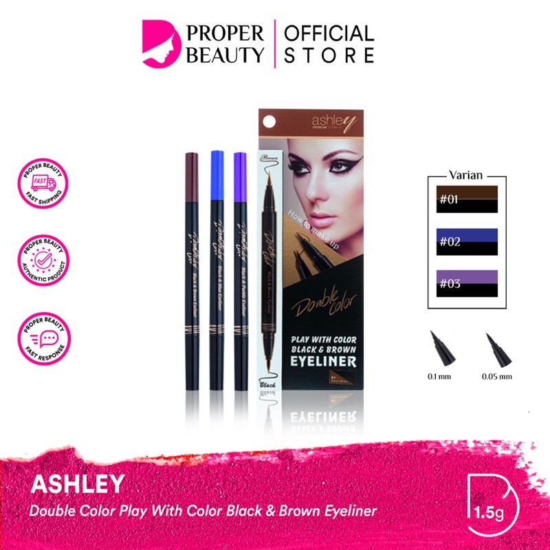 ASHLEY Double Color Play With Color Black &amp; Brown Eyeliner Thailand / Premium Cosmetic Blue Purple