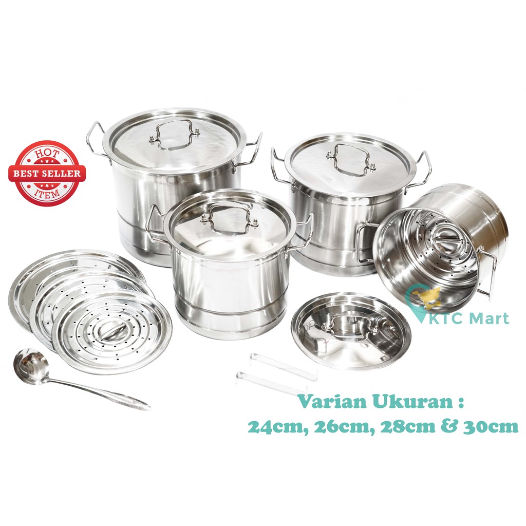 KTCmart - TAJIMAWA Panci Kukusan 26 cm Stainless TEBAL/ Dandang Masak/ Panci Masak Sup