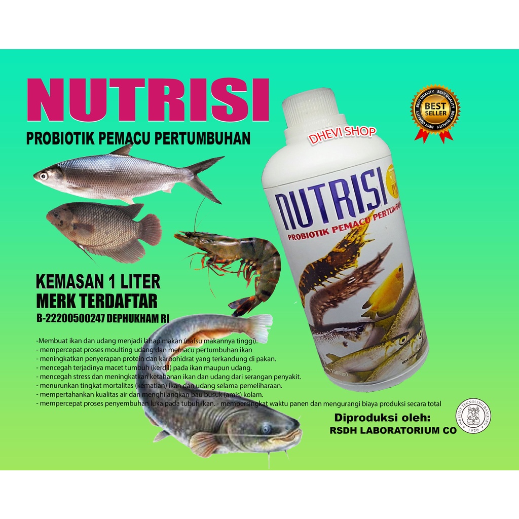 NUTRISI 1 LITER-VITAMIN PENGGEMUK IKAN-PROBIOTIK PEMACU PERTUMBUHAN IKAN-IKAN LELE