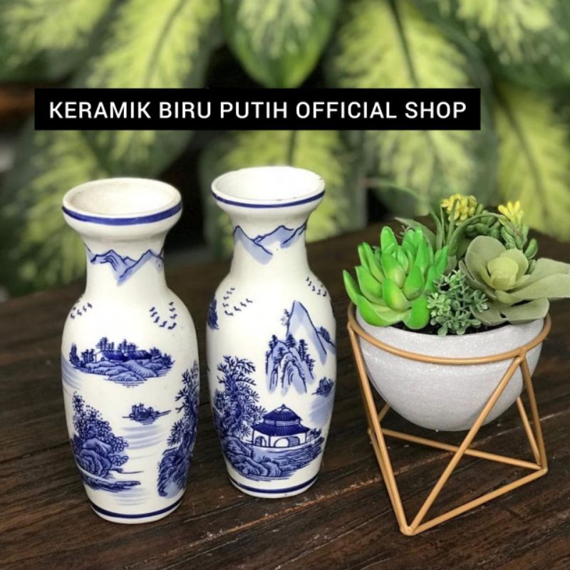 Vas Keramik Biru Putih/ Guci Mini keramik biru putih