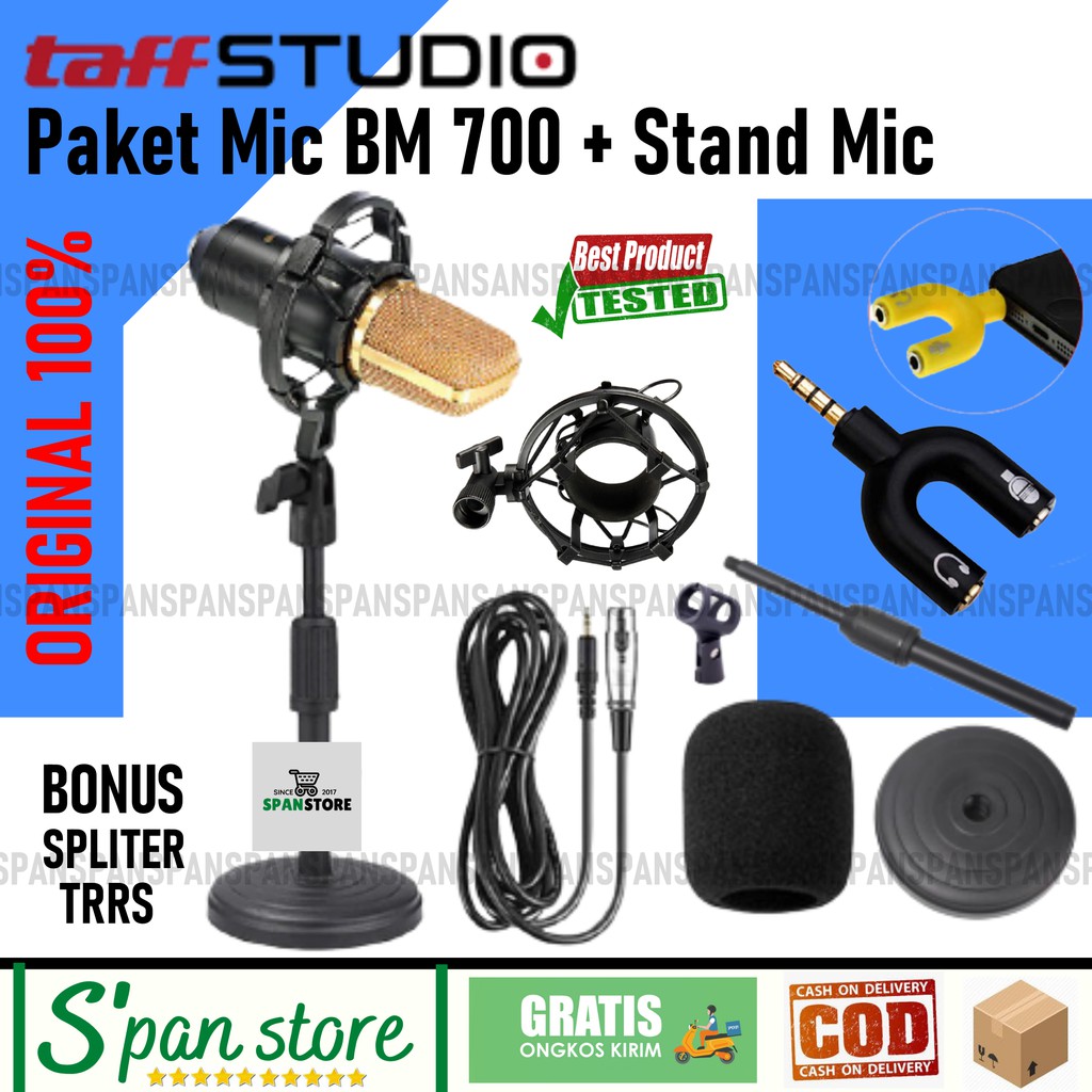 PAKET Microphone Mic BM800 BM8000 BM700 + Stand Mic Meja Bonus Spliter