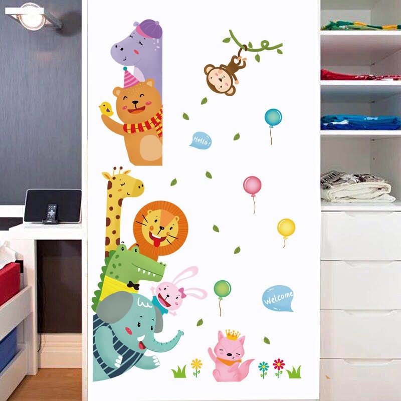 Reliza Wall Sticker Kartun Animal Hello Baloon Hewan Anak Stiker Dinding LDR