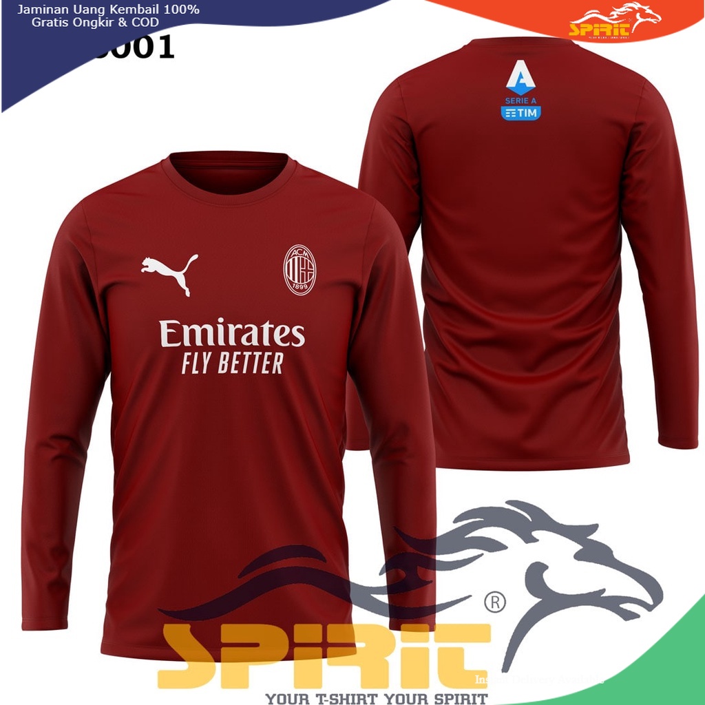 BAJU KAOS AC Milan T-Shirt BAJU KAOS PRIA Kaos Distort i Rossoneri Lengan PANJANG Kaos Premium Catto