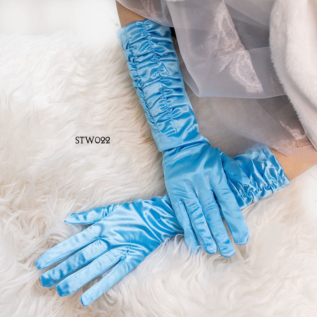 [PRODUCT BARU] AKSESORIS SARUNG TANGAN WANITA PESTA WEDDING GLOVES BIRU SATIN STW022