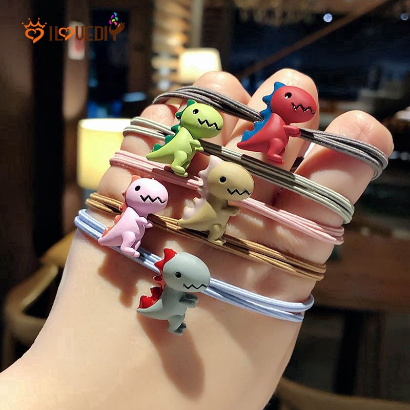 [Fashion Cute Mini Dinosaur Hair Ring Ropes] [ Korean INS Style Elastic Rubber Bands]  [ Girls Daily Basic Hair Ties ]