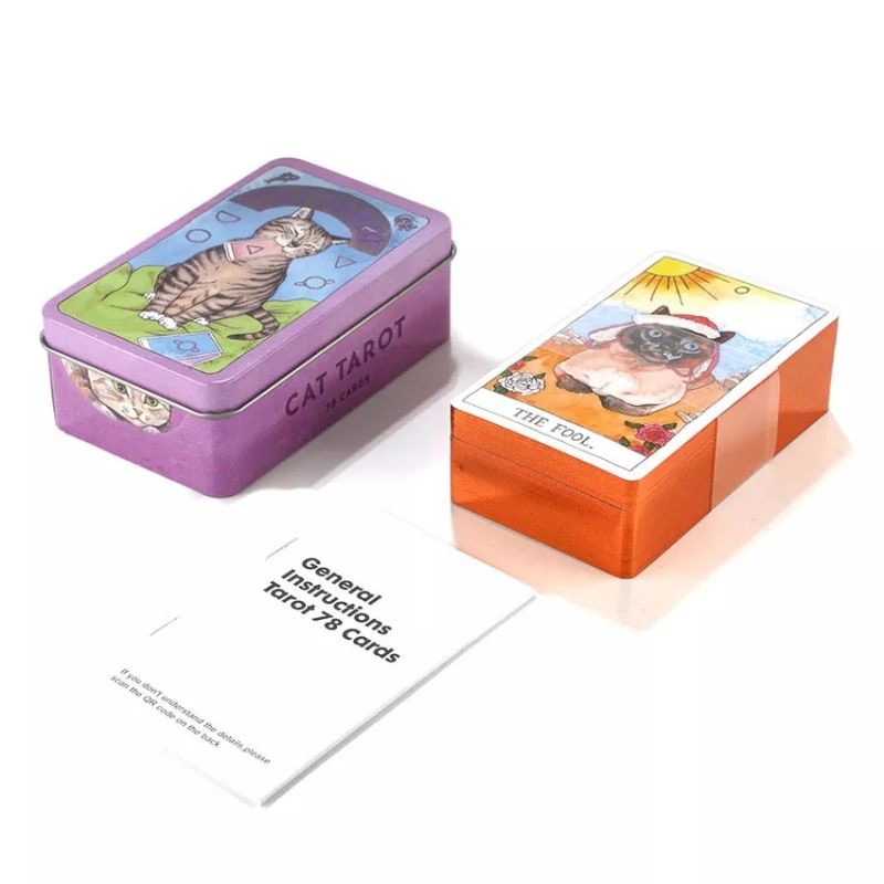 Tarot Cat dengan Kotak Kaleng pinggiran Orange