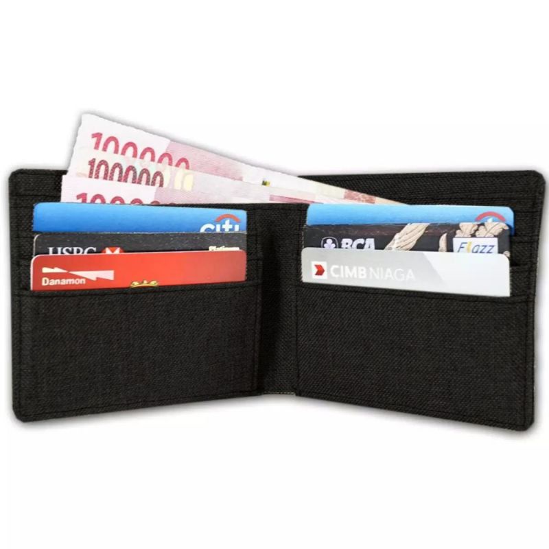 Dompet Pria Bahan Kanvas K500 Dompet Polos 3/4 Multicard - Black + BOX