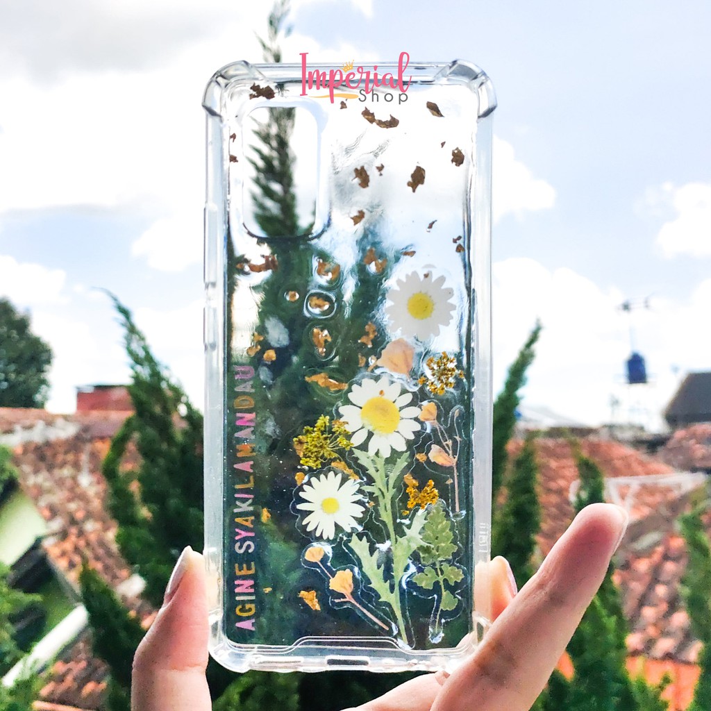 Resin Case All Type HP Custom Aesthetic Art DIY Hard Case Only Floral Letter Name Foil Vivo Samsung