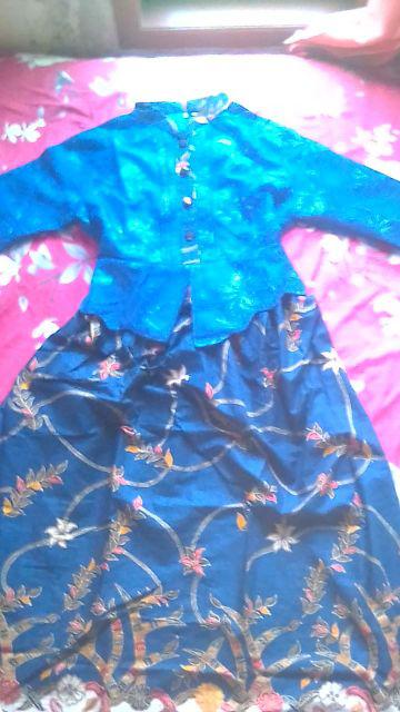 Qnunbatik Batik Keluarga/family Gamis Muslim Adelia Madura Biru