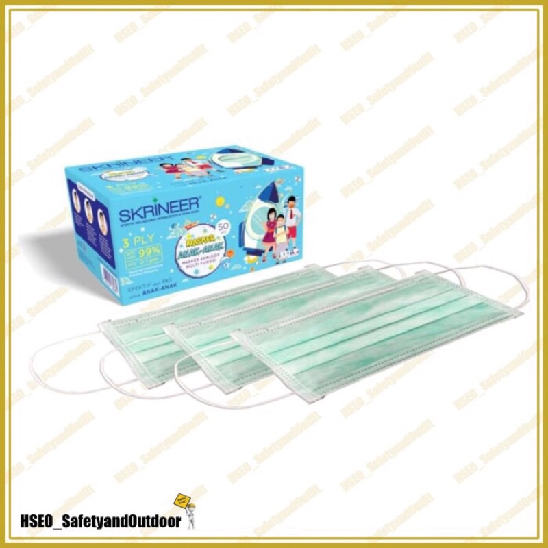 Masker Anak Isi 50Pcs 3Ply Earloop Skrineer BFE 99%
