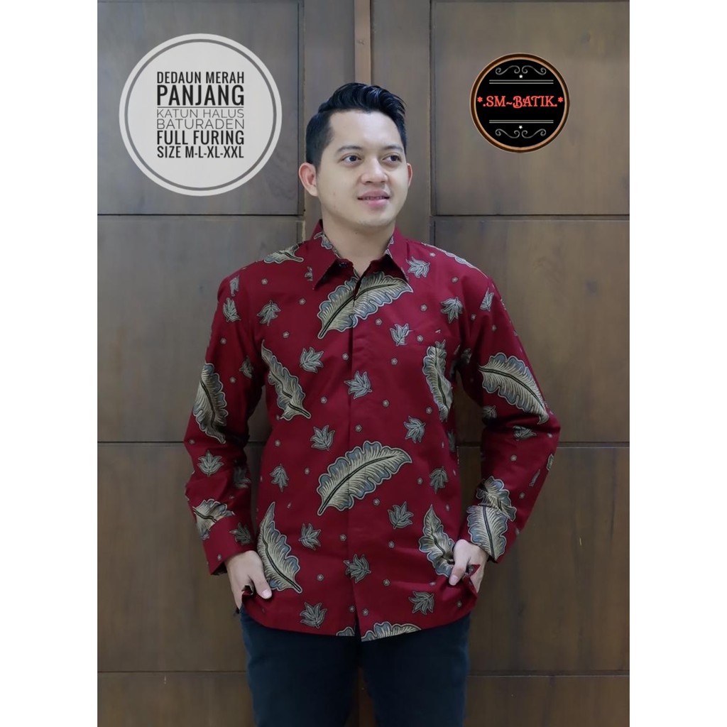 DEDAUN MERAH SM BATIKSOLOAMANAH KEMEJA BAJU BATIK PRIA SOLO LENGAN PANJANG PENDEK LAPIS FURING ATASAN BATIK PREMIUM MODERN KATUN HALUS KAWUNG MERAH MERAK BIRU PARANG MERAH WIDORO KAWUNG GEDHE KLABANG IRENG WISAKA KUNING KLABANG ABANG CANDRAGUNA ADIDHARMA