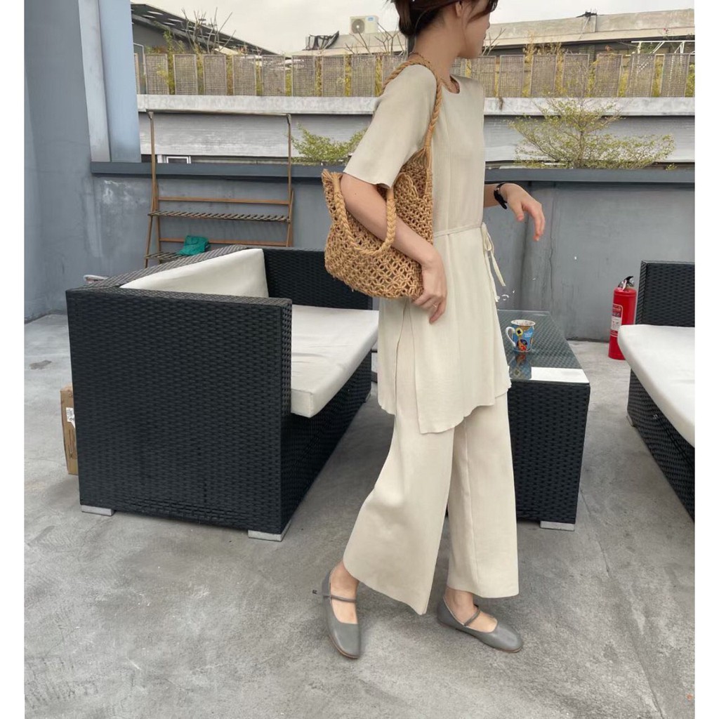 SET6316 Kylie Slit Long Blouse & Pants Knit Set-1