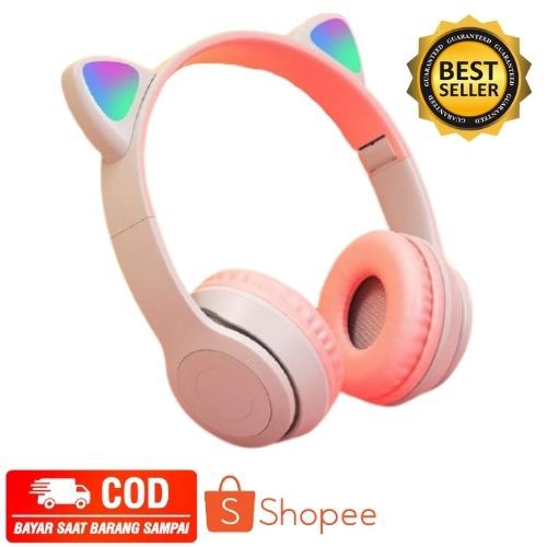 (COD) Headphone Bluetooth Cat Ear XY-205 + Led RGB