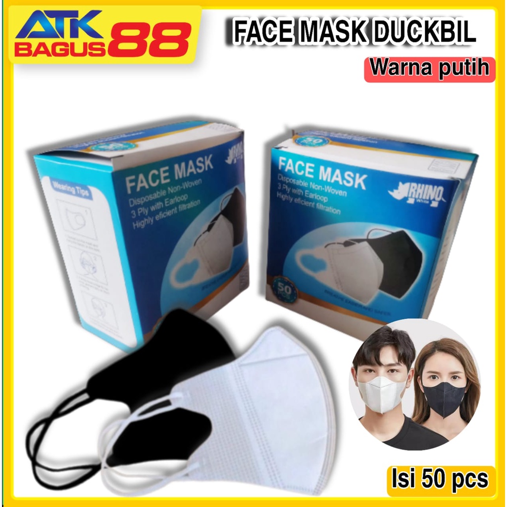 FACE MASK DUCKBIL PUTIH 3 PLY ISI 50 PCS-TERMURAH