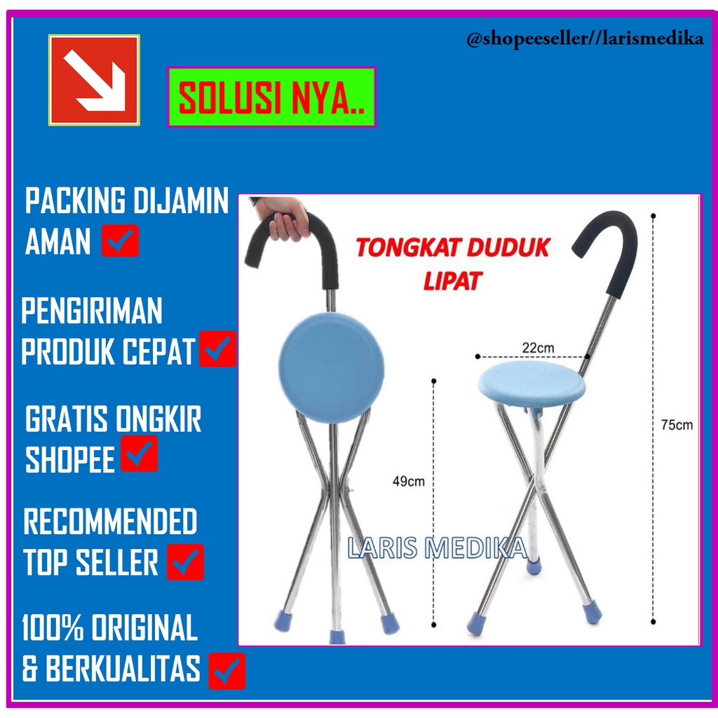 Tongkat Duduk / Alat Bantu Jalan Orang Tua / Tongkat Kursi / Kursi Lipat Kursi Tongkat Jalan lipat/ Alat bantu jalan orang tua praktis Tongkat Jalan / Tongkat Orang Tua / Tongkat Duduk / Tongkat Sella