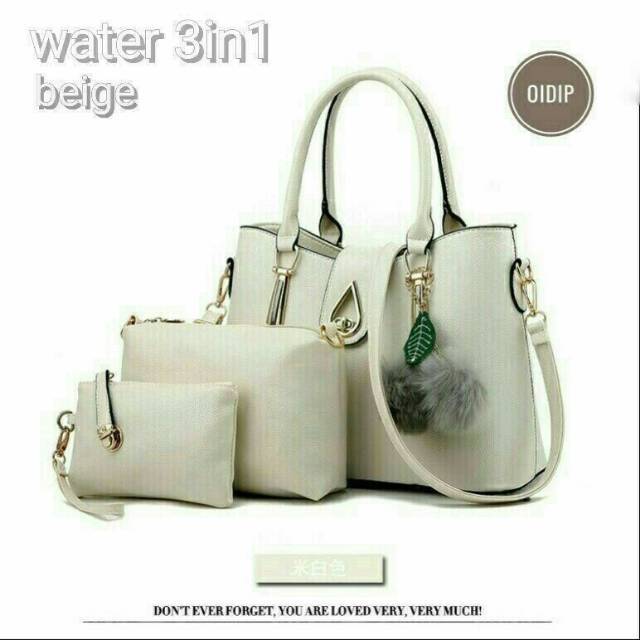 Fashion handbag 3in1 airbesar free pompom murah / tas wanita