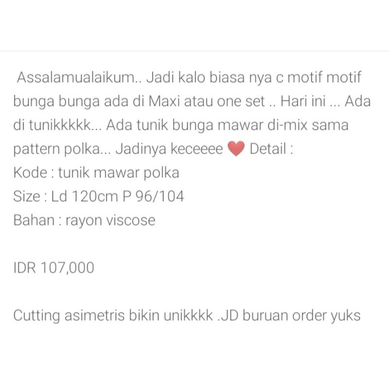 ROOMNINETEEN TUNIK MAWAR POLKA TUNIK JUMBO