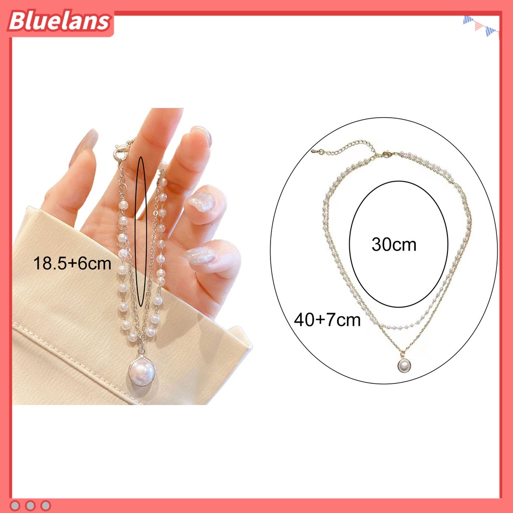Bluelans Kalung Gelang Lapis Ganda Aksen Mutiara Imitasi Untuk Wanita