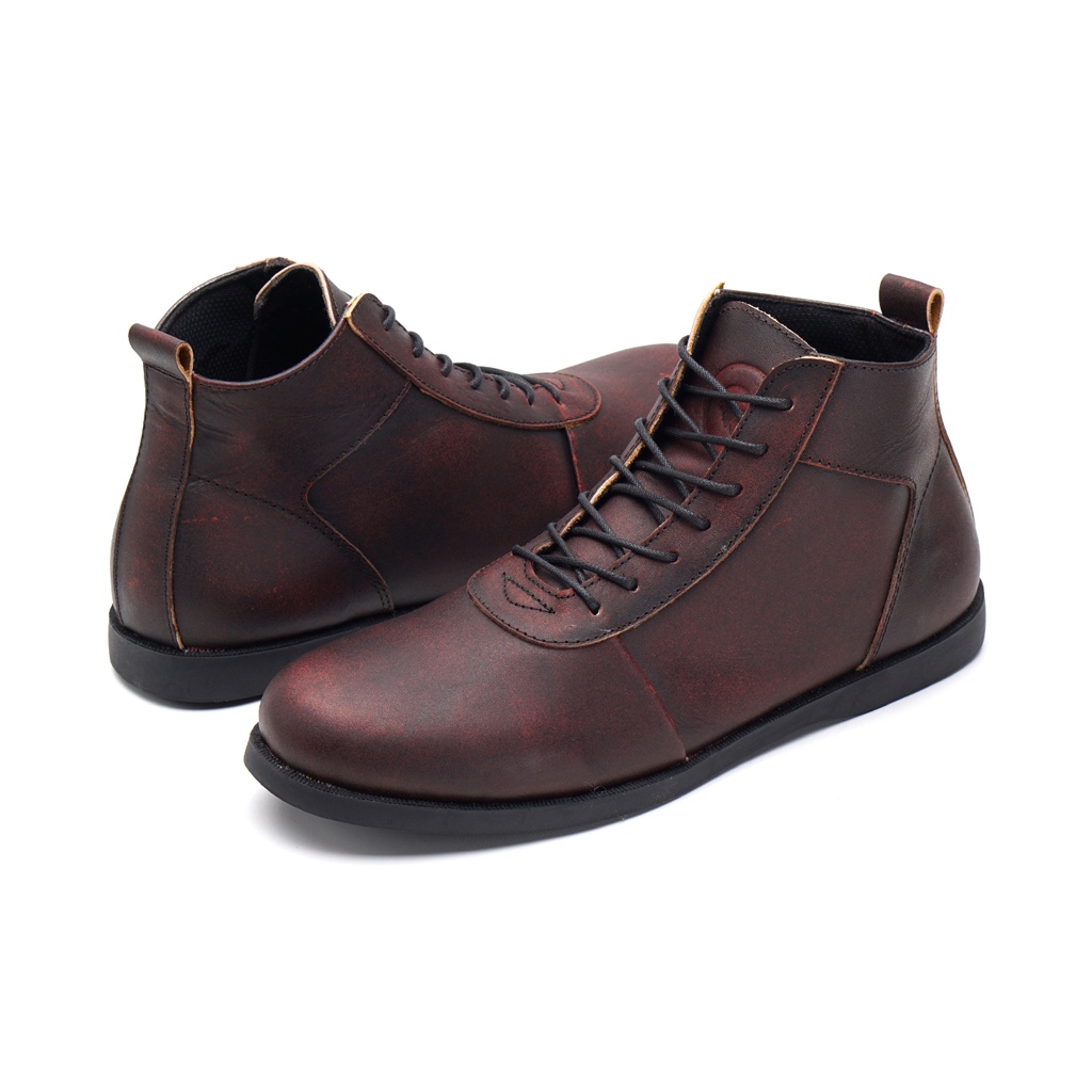 SVEND 01 MAROON ORIGINAL x GREATA Sepatu Kulit Sapi Asli Pria Boots Tali Casual Semi Formal Vintage Klasik Dewasa Jalan Santai Main Hangout Kuliah Kerja Kantor Classic Boot Genuine Leather Shoes Motor Bikers Touring Footwear Keren Terbaru Kekinian 1 0.1