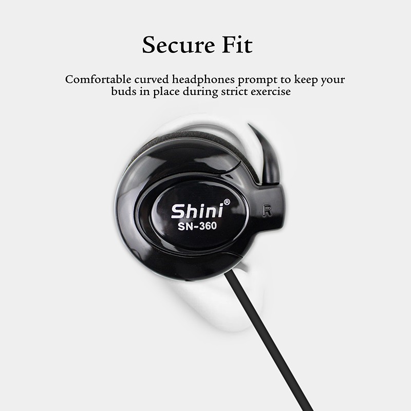 Shini Earhook Clip-on Headphone Sporty - SN360 - Black