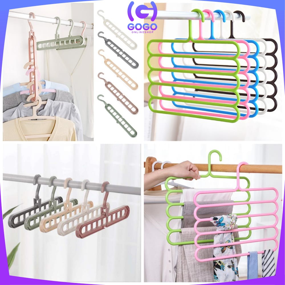 GOGO-C125 C126 C159 Magic Hanger Baju 9 Lubang / Hanger Pakaian 5in1 Gantungan Baju / Handuk Plastik