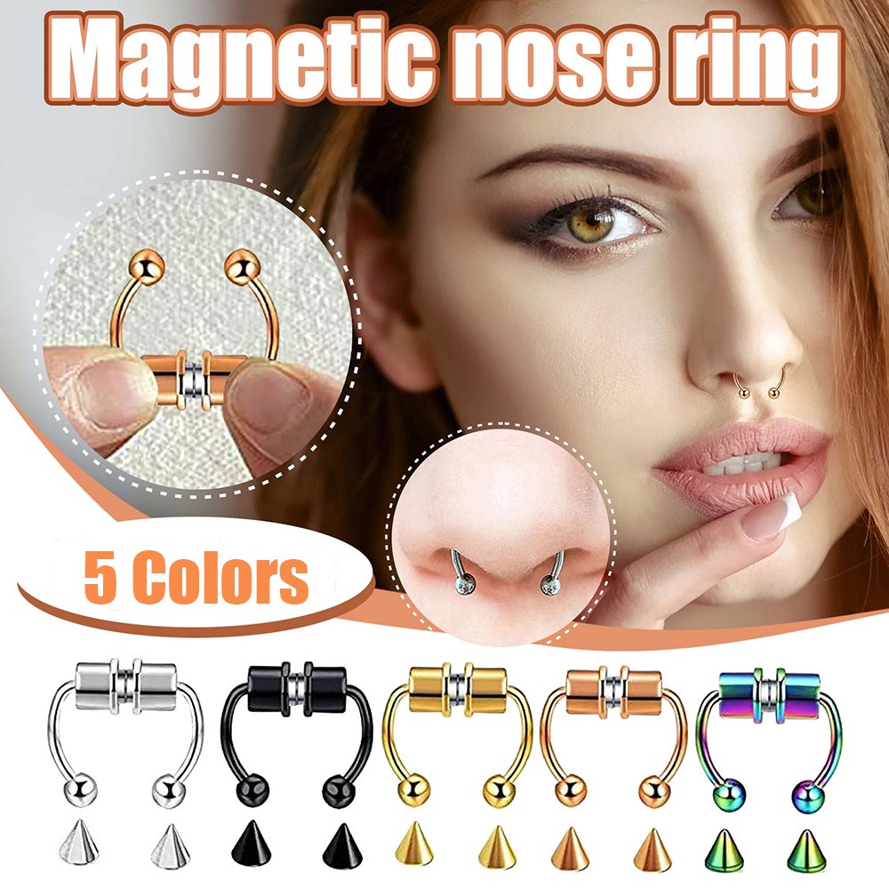 Non Piercing Fashion Stainless Steel Nose Ring Women Fake Septum Colorful Gifts Jewelry gold/silver/multicolor