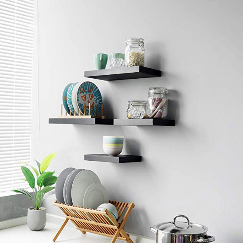 Set Of 2 Floating Shelves Wall Mounted Shelf For Home Decor Black 15 7 Inch Shopee Indonesia