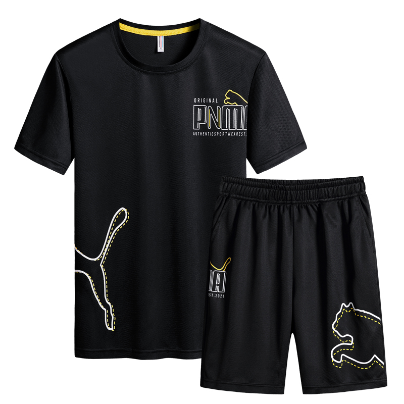 Baju Olah Pria Men's Sport Set Vest Shirt Shorts Set Kaos Round Neck &amp; Celana Pendek Pria