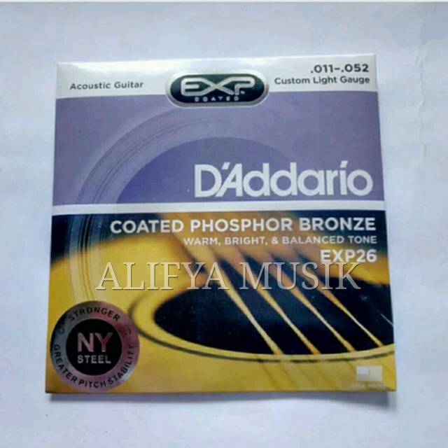 Senar Gitar Akustik New D'Addario EXP coated Ukuran 011-052 EXP26 Bonus Pick Gitar