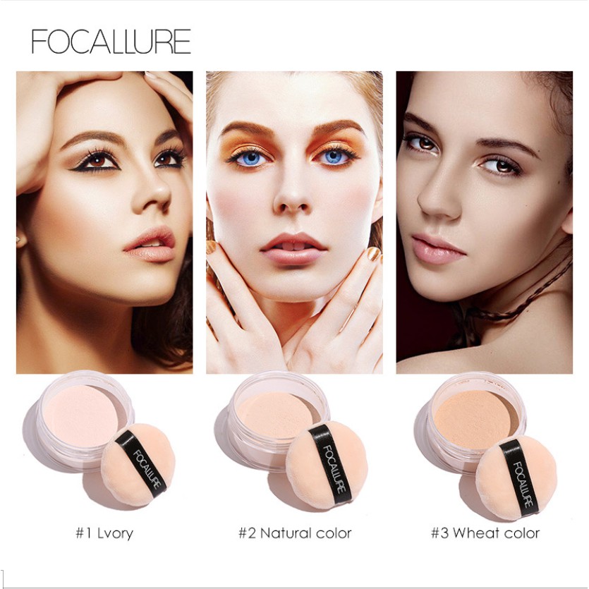 [ORI BPOM] FOCALLURE Super Fine Loose Powder | Bedak Tabur Oil-Control Waterproof dengan 3 Pilihan Warna | Loose Setting Powder | Natural Compact Powder 3 Colours FA15