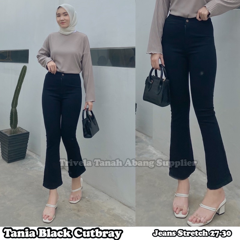 Tania Black Cutbray Jeans Wanita