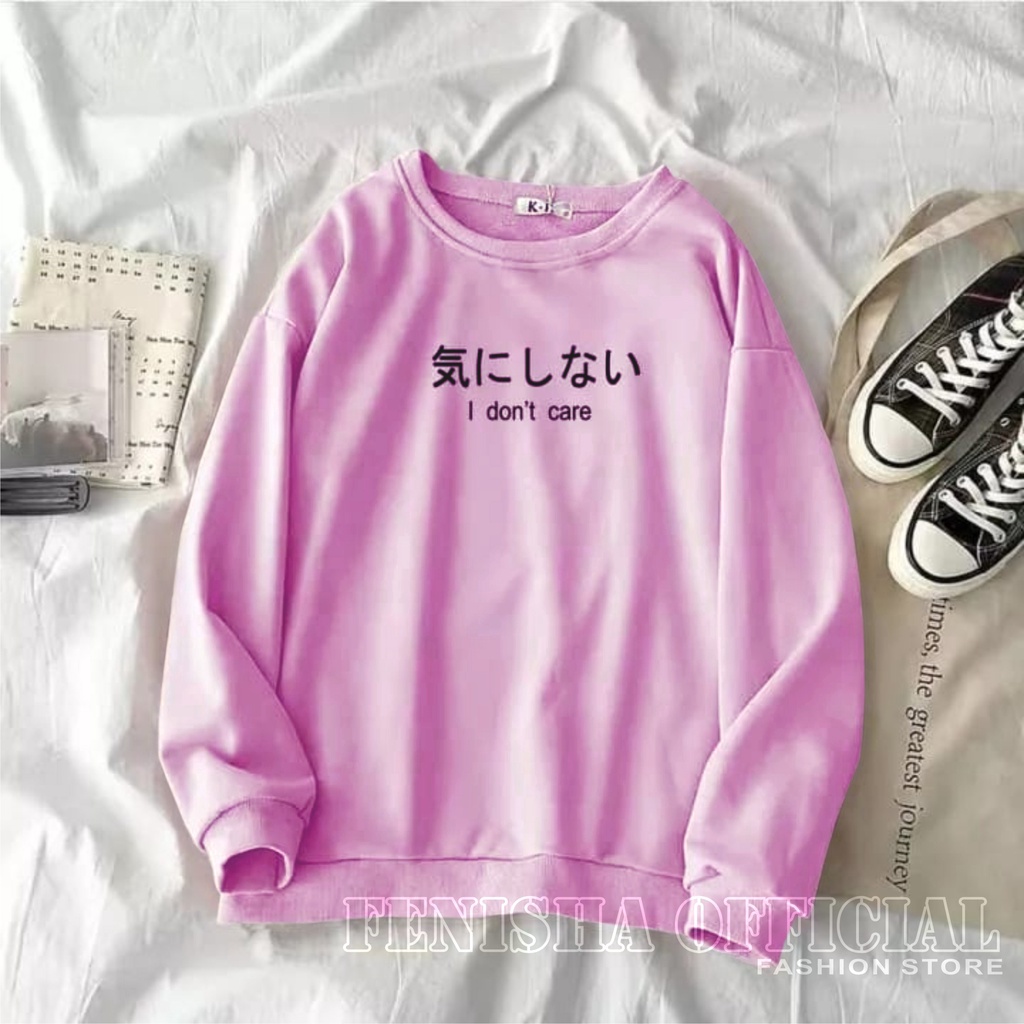 FenishaStore sweater Oblong Wanita Lengan Panjang I DON’T CARE Size M,L,XL,XXL Bisa Bayar Ditempat COD