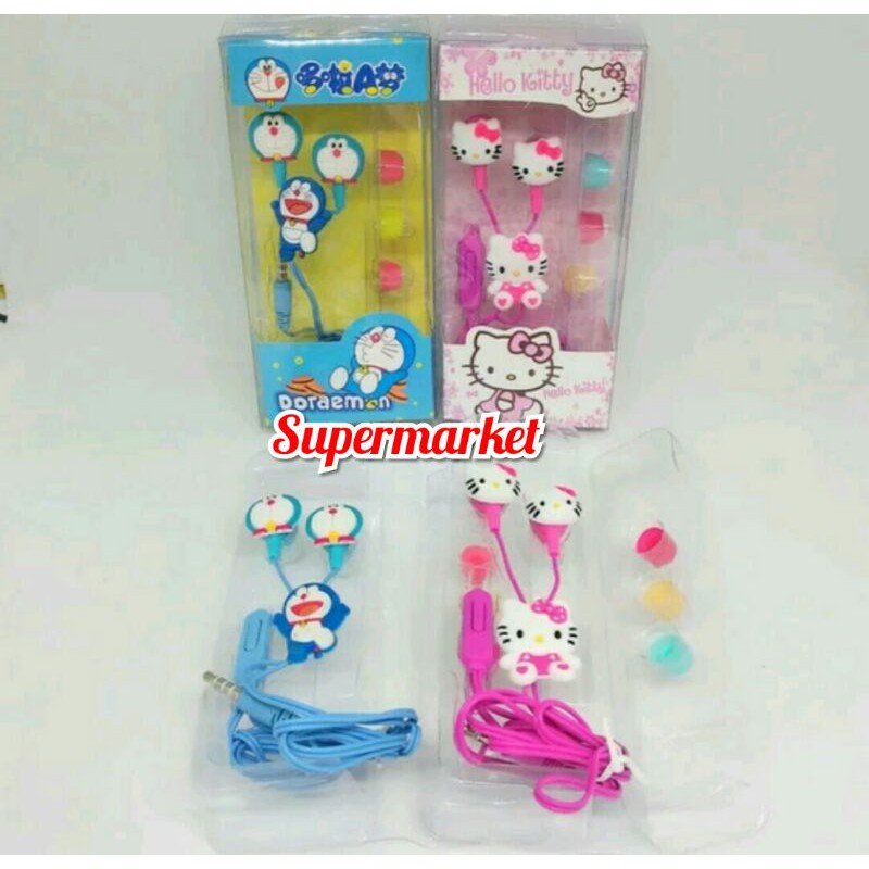 Headset Earphone Plus Mic Karakter Hello Kitty -Doraemon