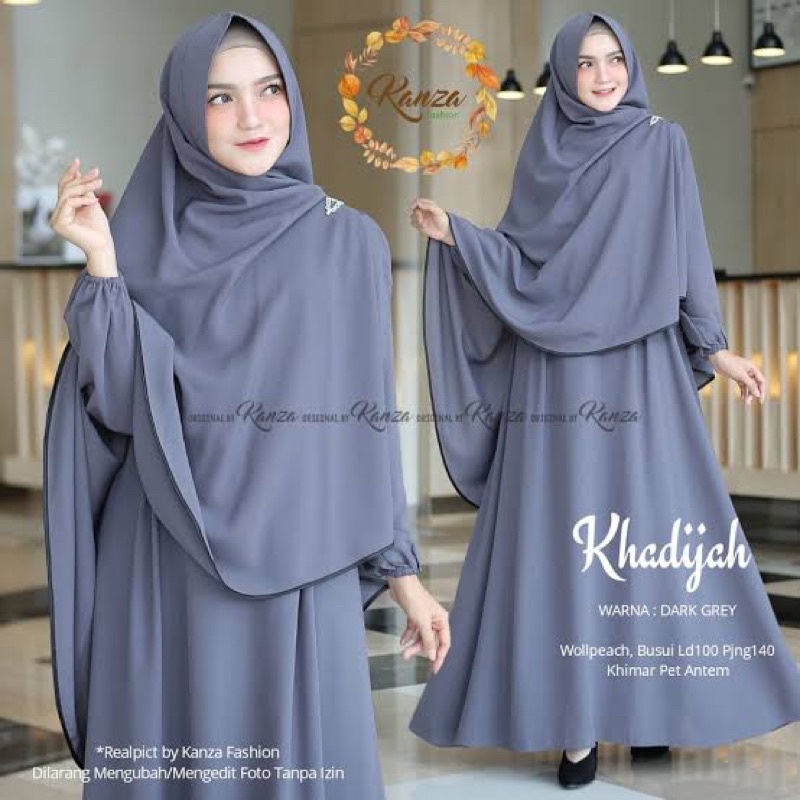 (KJI) GAMIS KHADIJAH ONE SET HIJAB JUMBO DAILY BUSUI DRESS WOLFIS