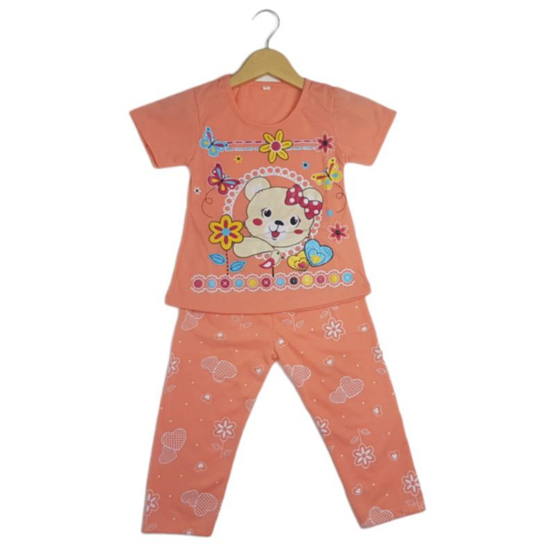 SETELAN BAJU ANAK PEREMPUAN SIKUNING NEW MOTIF BEAR LOVELY 2-6 TAHUN