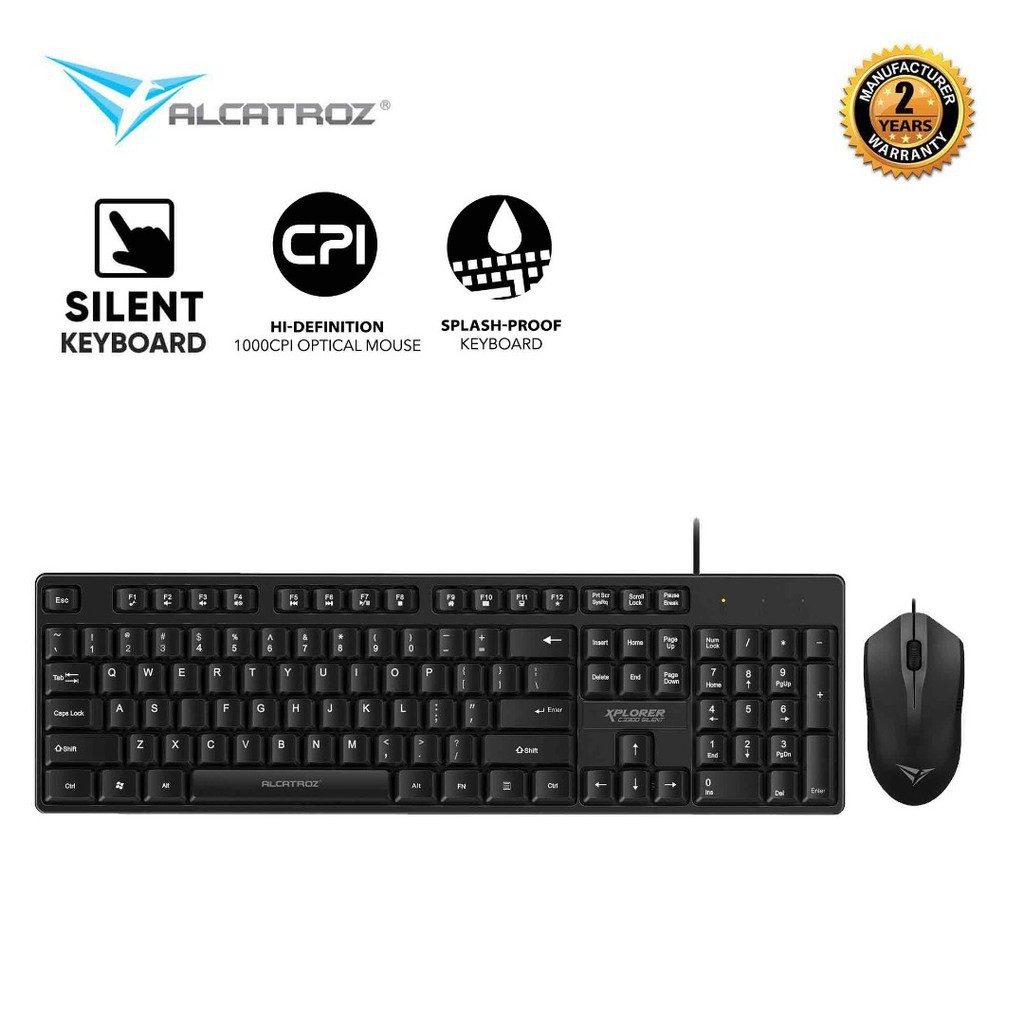 Alcatroz Xplorer C3300 Silent Click USB Wired Keyboard & Mouse Combo