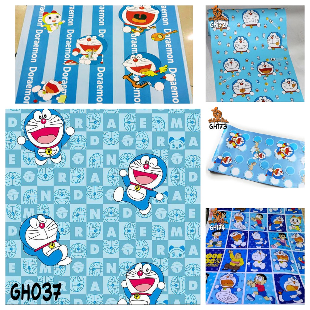 Wallstiker dinding hiasan dinding dekorasi dinding hiasan kamar anak motif doraemon ukuran 45cmx9meter