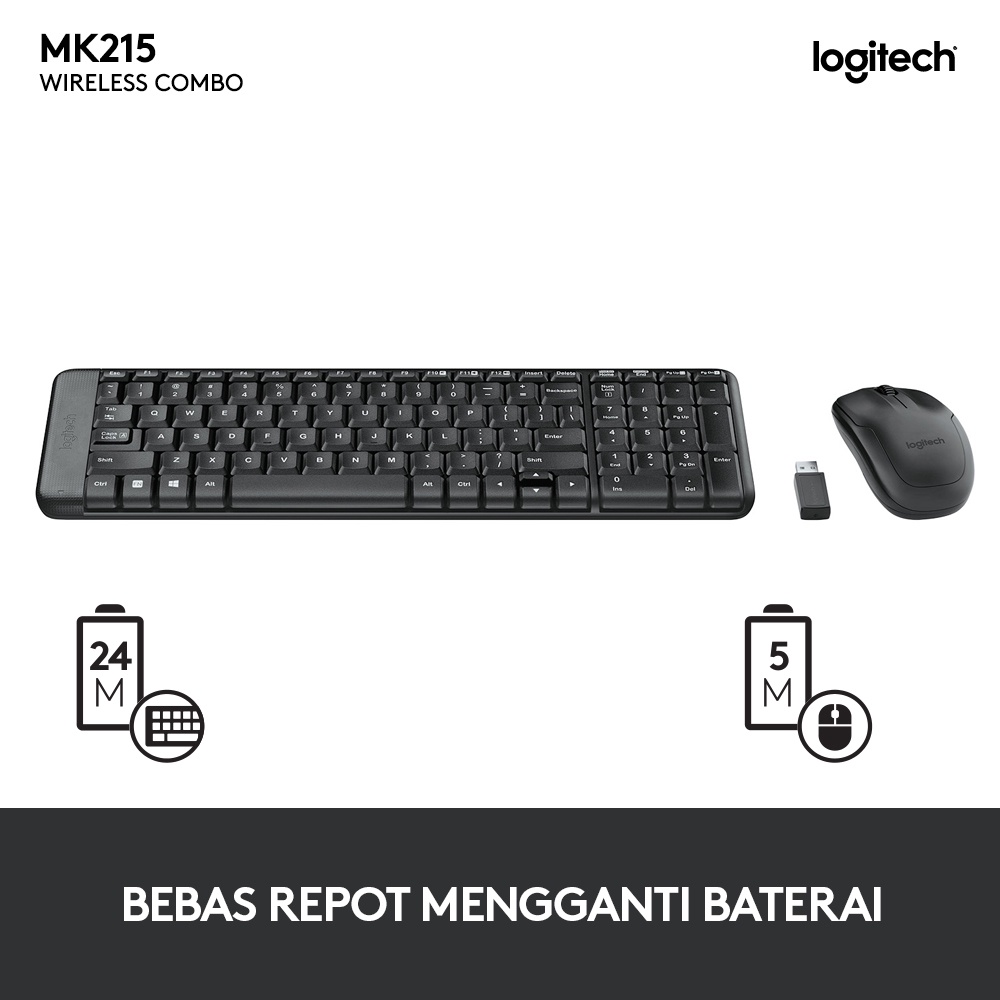 Logitech MK215 Combo Keyboard dan Mouse Wireless Compact