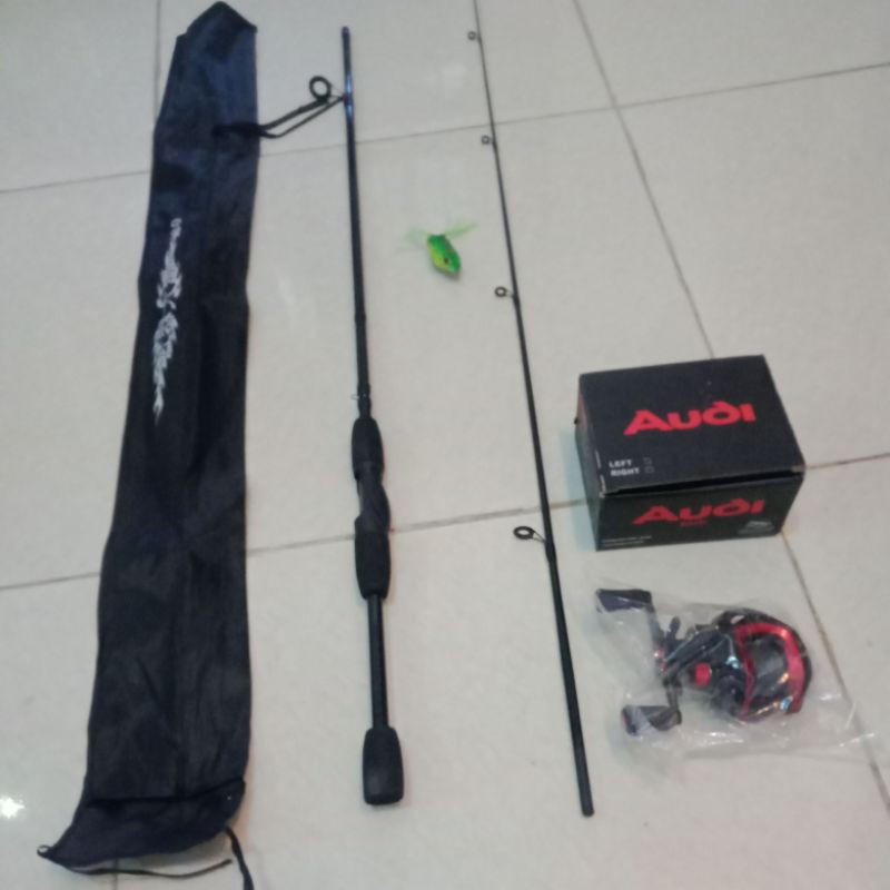 [BISA COD] Set BaitCasting joran carbon 1.80m+Reel BC 10+1 bearing max 11kg sudah pasang benang PE