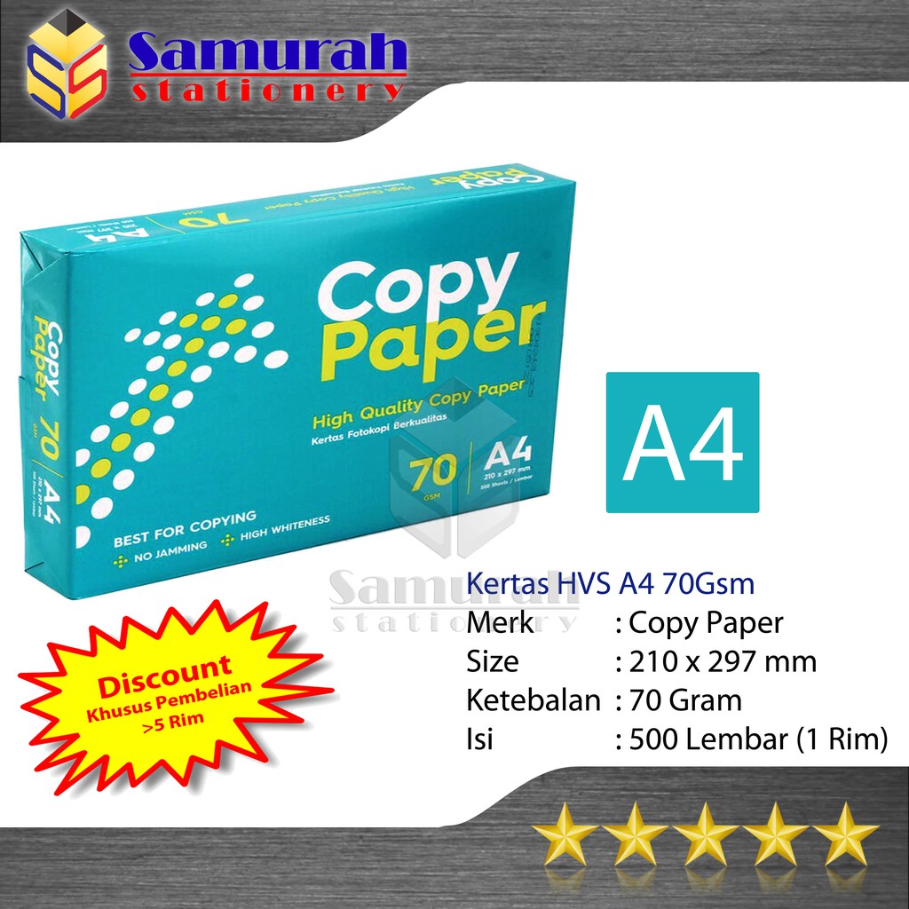 

Kertas HVS Copy Paper A4 70 Gsm / HVS CopyPaper A4 70 Gram / Kertas Print Hvs Putih 70gsm Termurah