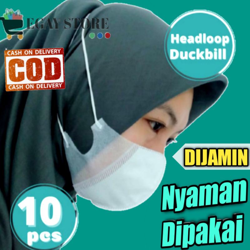 Masker Duckbill 3ply 3 Ply Duckbil Headloop Kepala Nyaman Dipakai Murah Cod Isi 10 Pcs