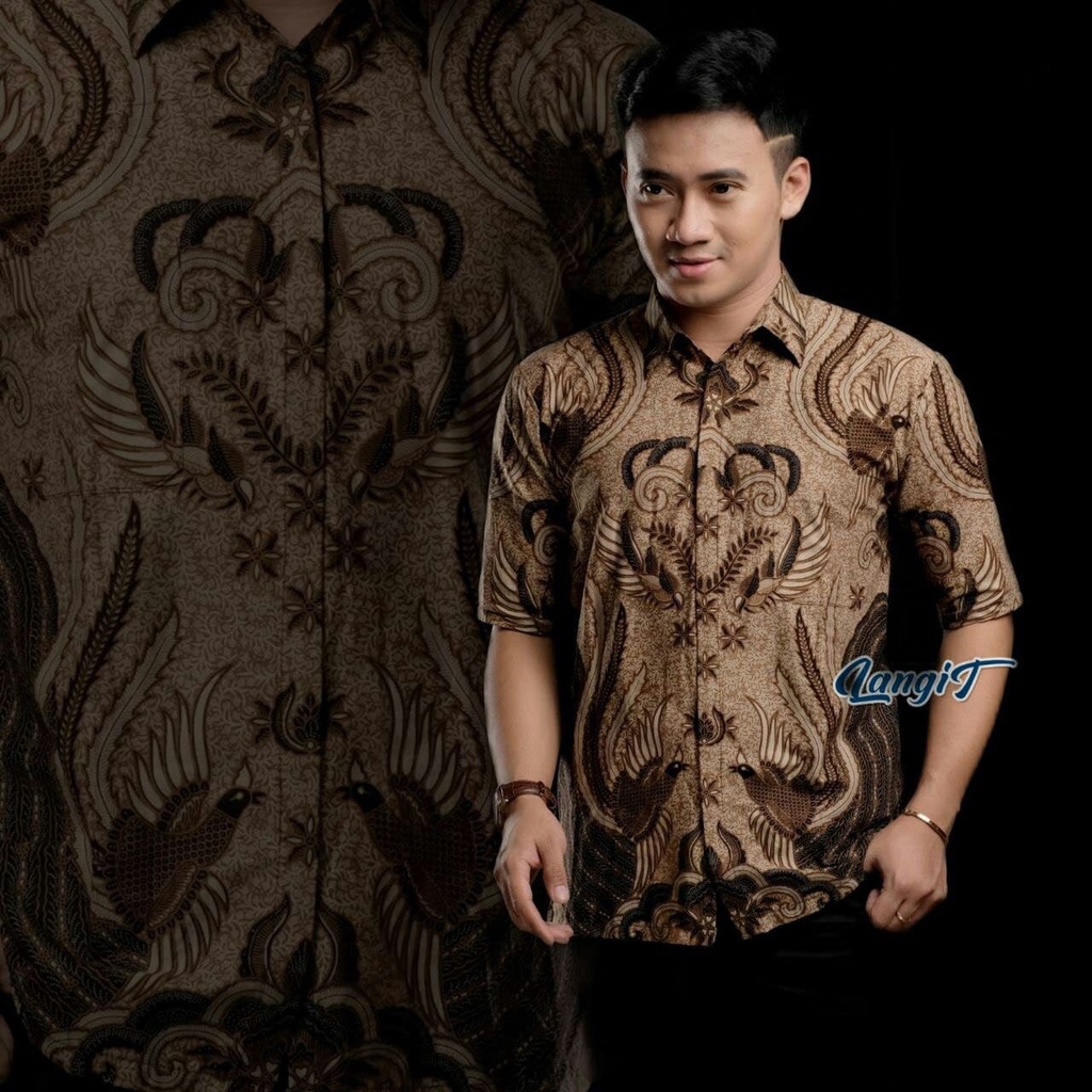 Batik Pria Lengan Pendek Premium BATIK AZMIL HRB026 motif KERATONAN Kode 002 size M L XL XXL-PENDEK-Iron coklat