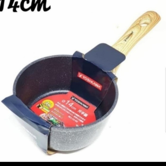 Deep Wok Pan Marble Yoshikawa 14CM Anti Lengket Panci Marble Gagang Kayu Induksi Sauce Pan Panci Sus